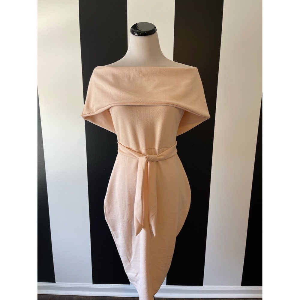 Blush Off The Shoulder Fold Over Split Midi Bodycon Dress NWOT
